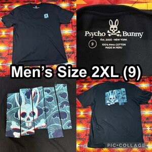 Psycho Bunny Blue T-Shirt Graphic Men’s Size 9 US 2XL  Double Sided